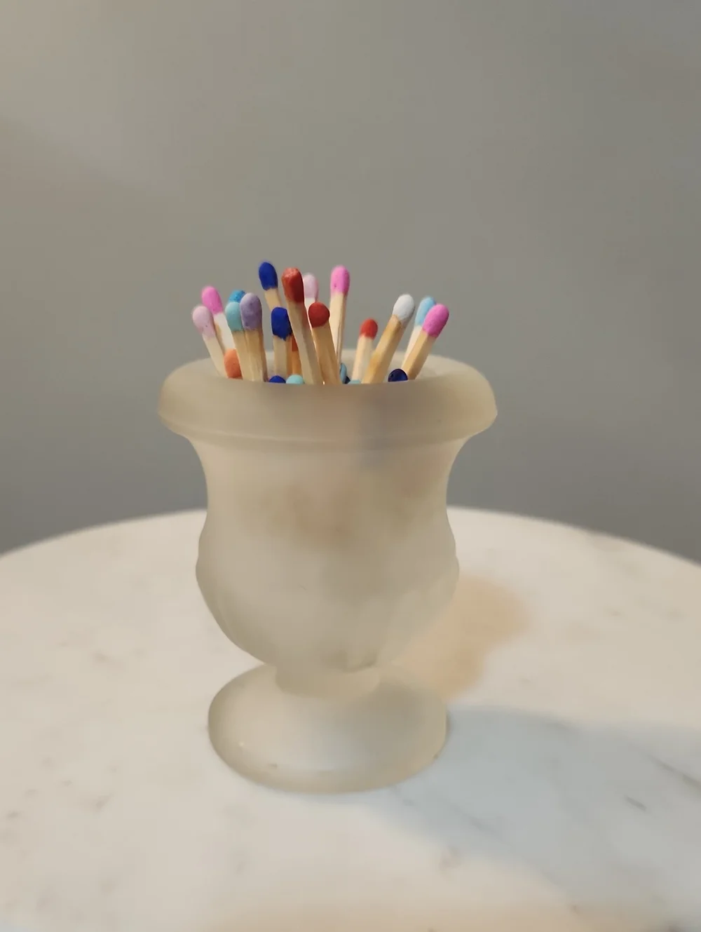Vintage Indiana Tiara Frosted Satin Glass Urn Style Toothpick Matchstick Holder